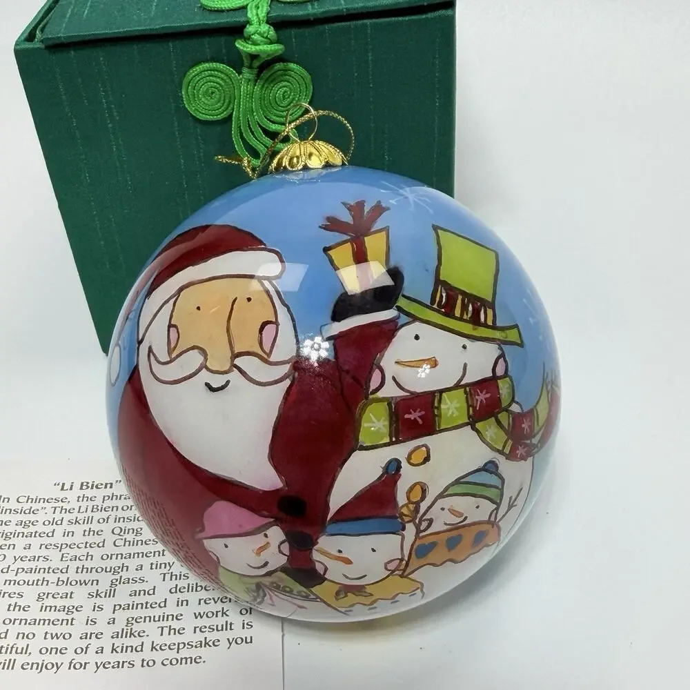 Pier 1 Li Bien Blown Glass Christmas Ornament 2008 Santa & Snowmen 4